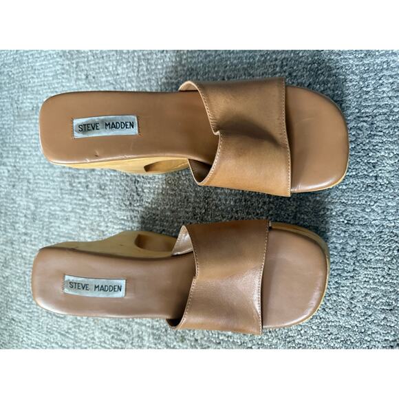 Steve Madden curved wooden Heel rare Y2K heeled vintage Sandal 10 - Picture 2 of 8